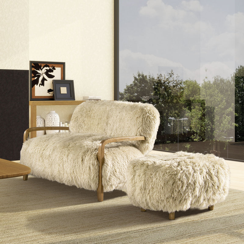 Enchante - Sheepskin Accent Loveseat - Taupe / Natural