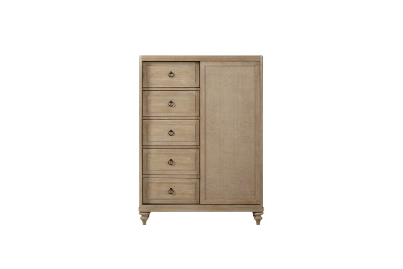 Queen Canopy Bedroom Set With A 2 Drawer Nightstand A Modern Dresser With Poster Mirror And A Door Chest - Sand