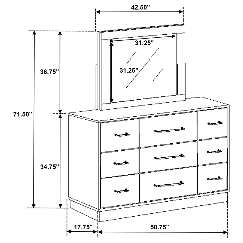 Fenwick - 9-Drawer Dresser With Mirror - Gray Oak