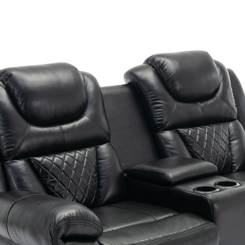 Home Theater Seating Manual Recliner Loveseat With Hide-Away Storage, Cup Holders And Led Light Strip For Living Room