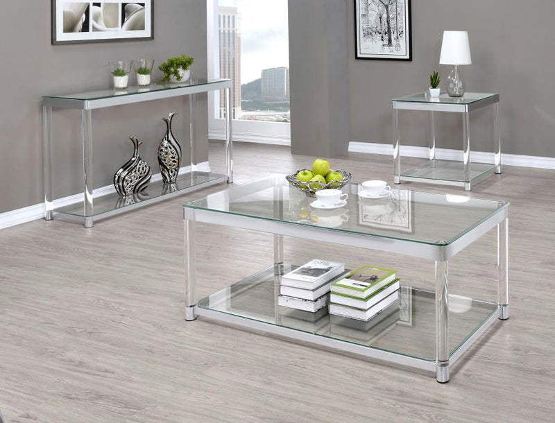 Anne - Square Glass Top Acrylic Leg Side End Table - Chrome