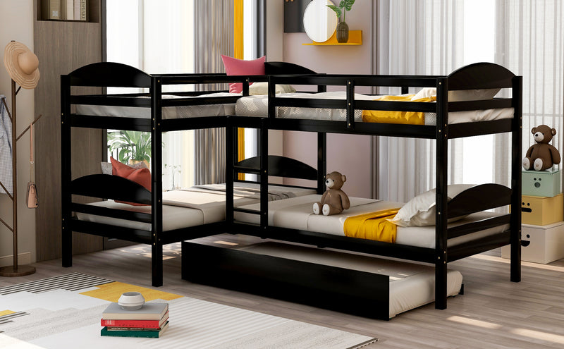 Twin L-Shaped Bunk bed with Trundle-Espresso{OLD SKU:LP000024AAP}