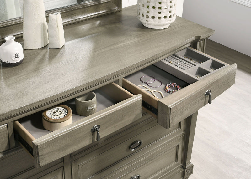 Alderwood - 9-Drawer Dresser With Mirror - French Gray