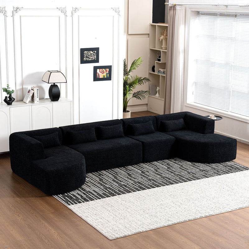 Upholstered Sofa Free Combined Sofa Couch With Two Chaise Lounge And Five Back Pillows For Living Room