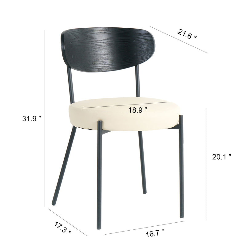 Modern Gray Simple PU Dining Chair Upholstered Chair Family Bedroom Stool Back Dressing, Black Round Table Set, Bentwood Covered With Ash Veneer Chair Back, Chair Metal Legs