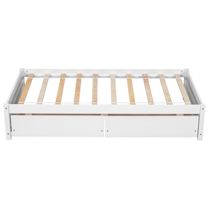 Twin Bed with 2 Drawers, Solid Wood, No Box Spring Needed ,White(New SKU:W504P149042)