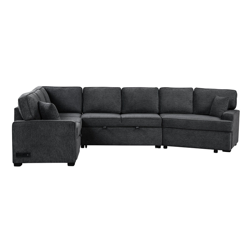 L-Shaped Sofa Sectional Sofa Couch Pull-Out Sofa Bed With Charging Devices And Cup Holders For Living Room