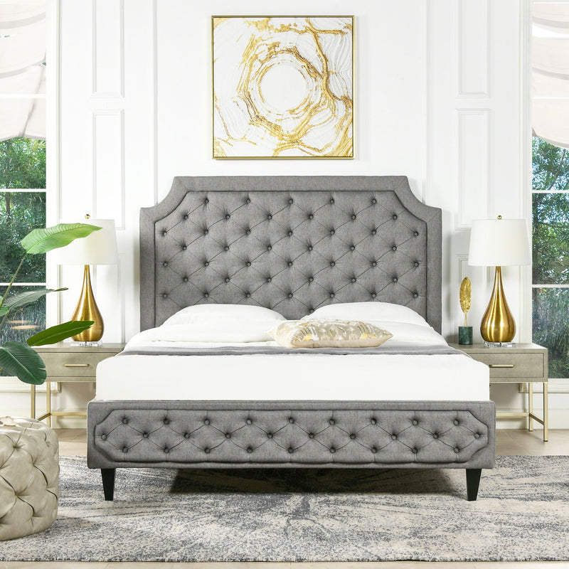 Helen - Queen Tall Upholstered Tufted Platform Bed Frame - Heathered Gray