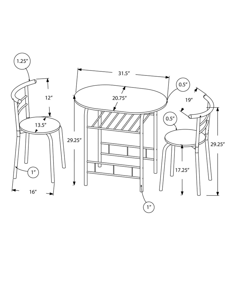 3 Pieces Dining Table Set, Small, Contemporary & Modern