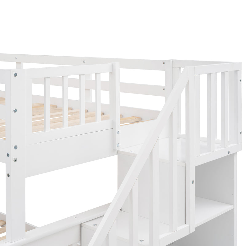 Stairway Twin-Over-Full Bunk Bed with Storage and Guard Rail for Bedroom, White color(OLD SKU :LP000019AAK)