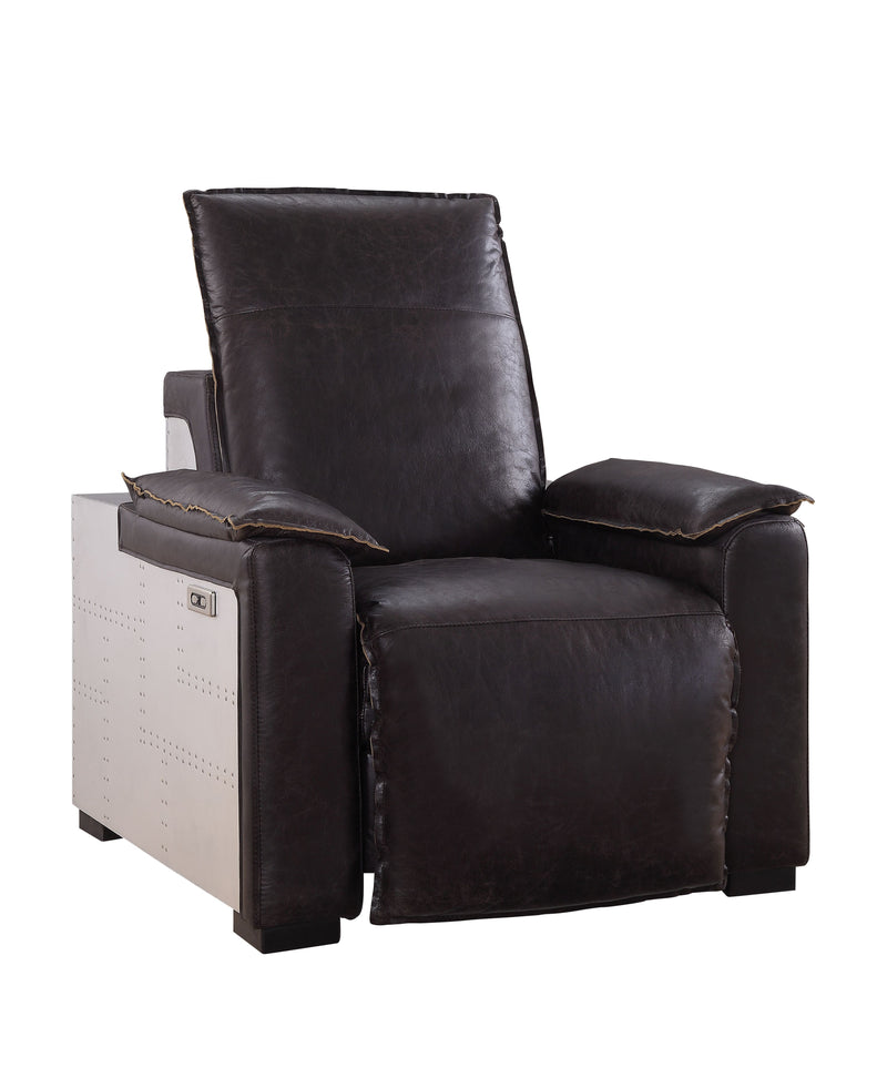 Misezon - Top Grain Leather Power Motion Recliner - Dark Brown