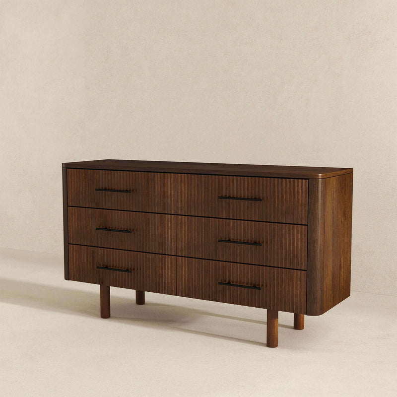 Logan - Mid-Century Modern Dresser With 6 Drawers - Brown