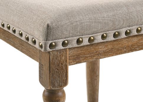 Farsiris - Stool (Set of 2) - Beige Fabric & Weathered Oak Finish - Atlantic Fine Furniture Inc