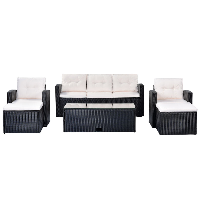 All-Weather Wicker PE Rattan Patio Outdoor Dining Conversation Sectional Set With Coffee Table, Wicker Sofas, Ottomans, Removable Cushions