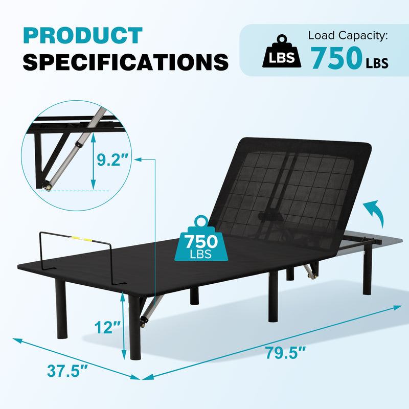 Adjustable Bed Base,Bed Frame with Head and Foot Incline,Anti-Snore, Wireless Control, TXL