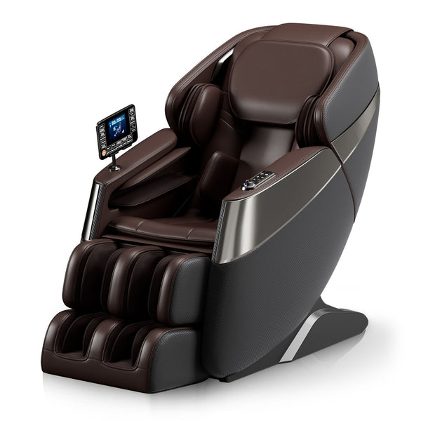 Deluxe - Massage Chair Full Body, 3D Sl Track Zero Gravity Massage Chair Recliner With Calf And Foot Rollers, Ai Voice Control, LCD Screen, Quick Access Buttons - Gray / Brown