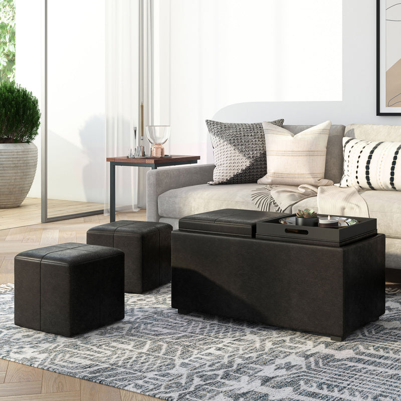 Avalon - 5 Piece Storage Ottoman - Distressed Black