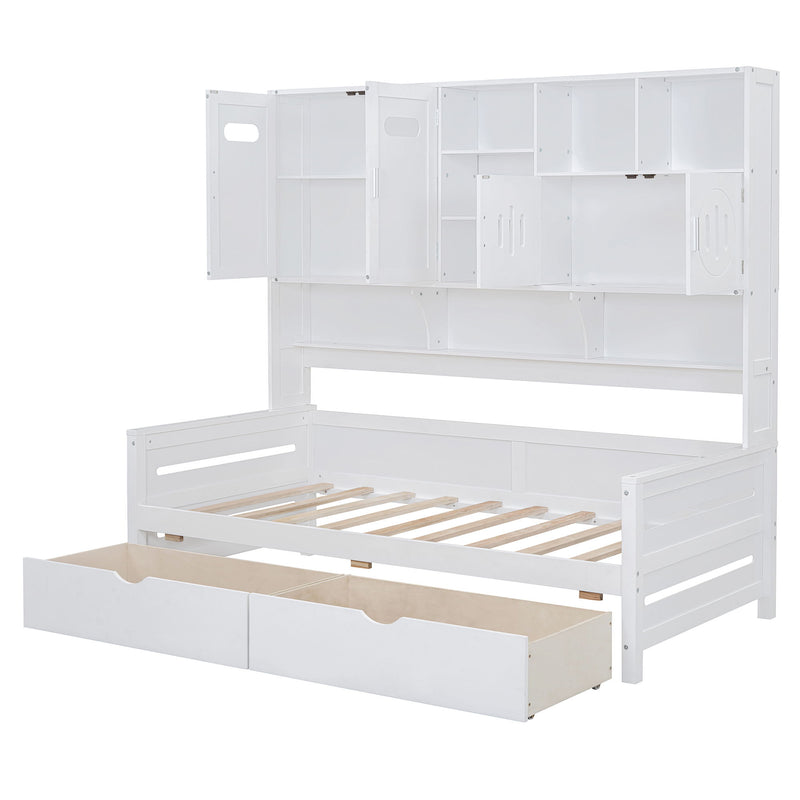 Wooden Daybed With 2 Drawers, And All-In-One Cabinet And Shelf