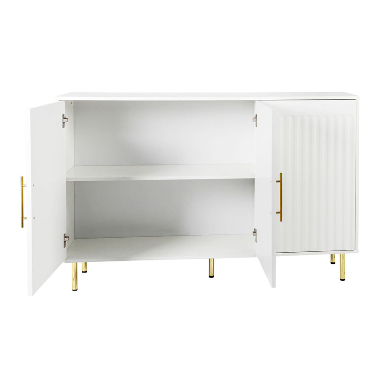 3 Door Large Storage Sideboard With Handles For Kitchen, Dining Room And Living Room, Accent Buffet Cabinet, Coffee Bar Sideboard Cabinet With 3 Doors - White / Gold