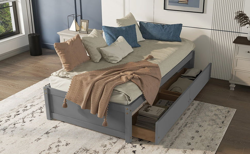 Twin Bed With 2 Drawers, No Box Spring Needed - Gray