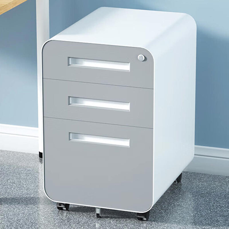 3 Drawer Mobile File Cabinet Under Desk Office, Simple Style Versatile Storage Cabinet For Legal / Letter / A4 Files, 5 Wheel Design Anti-Tilting Cold Rolled Steel Waterproof Moisture-Proof