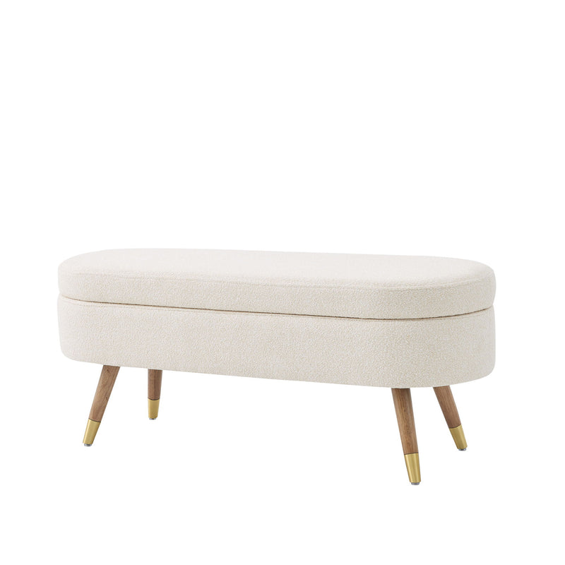 Storage Bench Upholstered Boucle Ottoman With Golden Metal Legs End Of Bed Bench For Bedroom, Living Room, Entryway, Bed Side