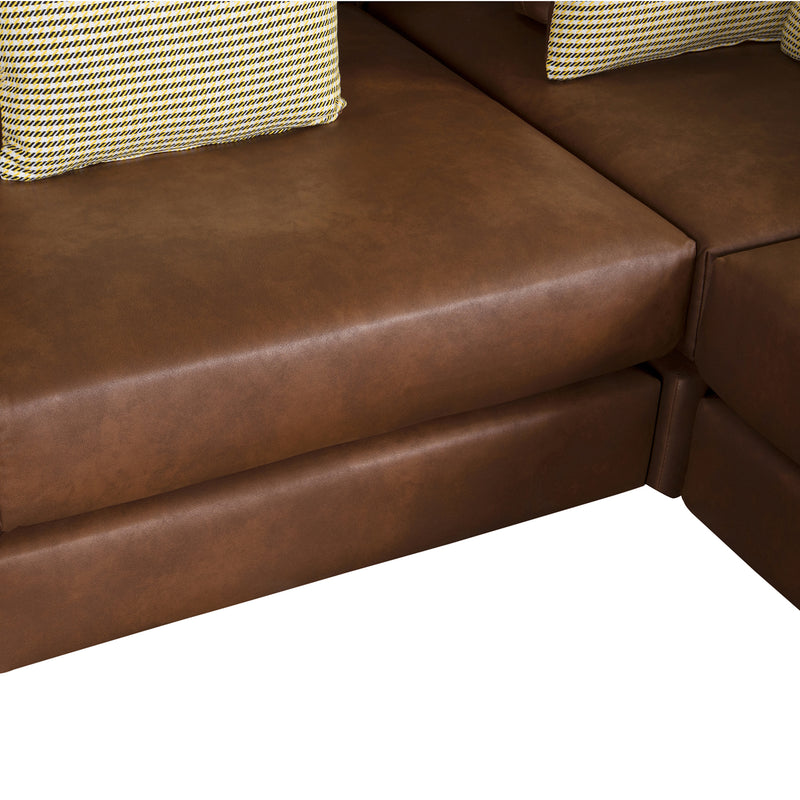 112.7" Modular Sectional Sofa Corner Sofa Chaise Lounge with Movable Ottoman for Living Room, Brown