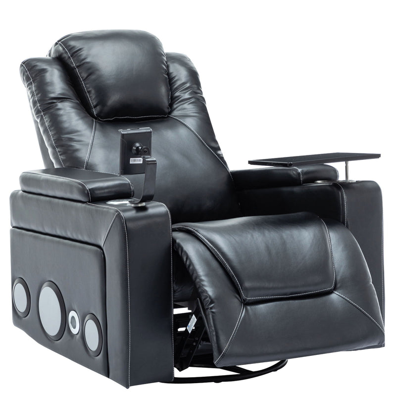 270° Swivel Power Recliner Individual Seat Home Theater Recliner With Surround Sound, Cup Holder, Removable Tray Table, Hidden Arm Storage For Living Room