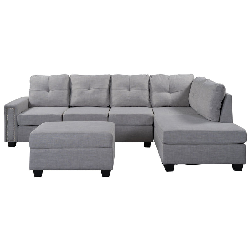 Reversible Sectional Sofa Space Saving With Storage Ottoman Rivet Ornament L-Shape Couch For Large Space Dorm Apartment