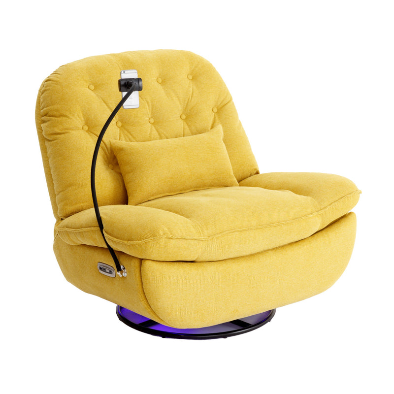 270° Swivel Power Recliner With Voice Control - Bluetooth Music Player, USB Ports, Atmosphere Lamp, Hidden Arm Storage And Mobile Phone Holder For Living Room, Bedroom, Apartment