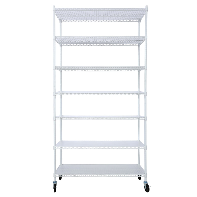 7 Tier Metal Shelf Wire Shelving Unit, 2450Lbs Heavy Duty Adjustable Storage Rack With Wheels & Shelf Liners For Closet Kitchen Garage Basement Commercial Shelving