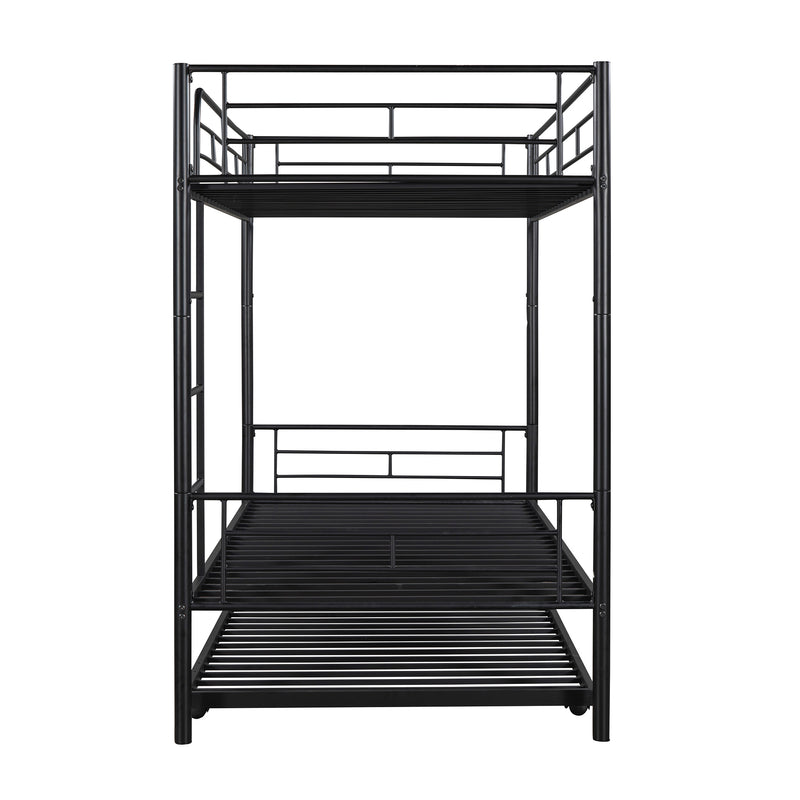 Twin-Over-Twin Metal Bunk Bed With Trundle,Can be Divided into two beds,No Box Spring needed ,Black ( old sku: MF194806AAB )