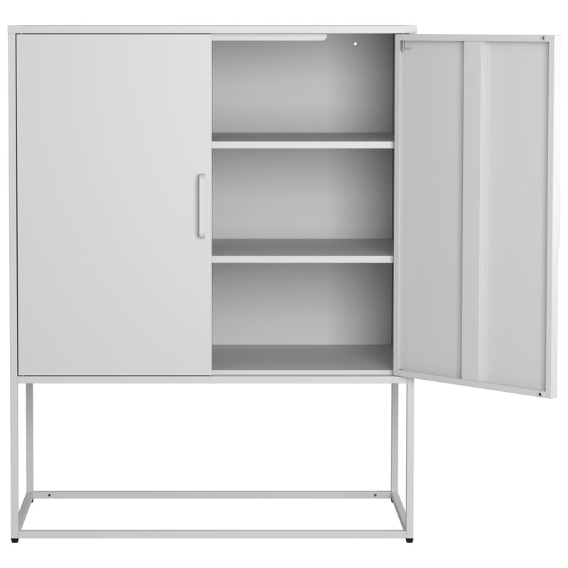 Heavy Duty Metal Buffet Sideboard Modern Steel Storage Cabinet With 2 Shelves, Free Standing Accent Cabinet With Magnetic Doors For Bedroom, Kitchen, And Home Office, Anti-Tip Design