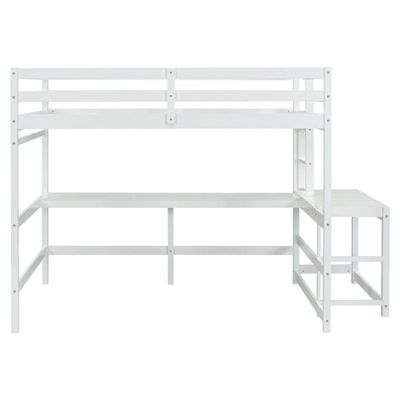 Loft Bed With Built-In Desk, Ladder Platform, Ladders, Guardrails