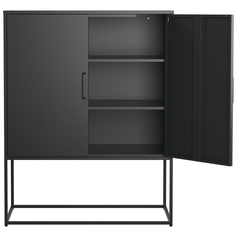 Heavy Duty Metal Buffet Sideboard Modern Steel Storage Cabinet With 2 Shelves, Free Standing Accent Cabinet With Magnetic Doors For Bedroom, Kitchen, And Home Office, Anti-Tip Design