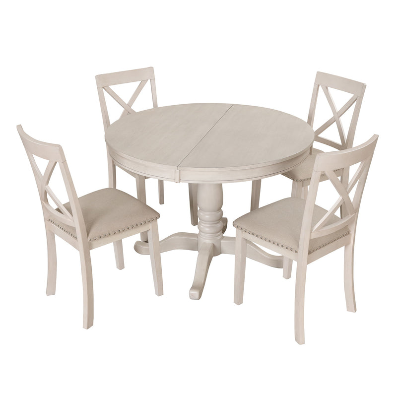 Modern Dining Table Set For 4, Round Table And 4 Kitchen Room Chairs, 5 Piece Kitchen Table Set For Dining Room, Dinette, Breakfast Nook