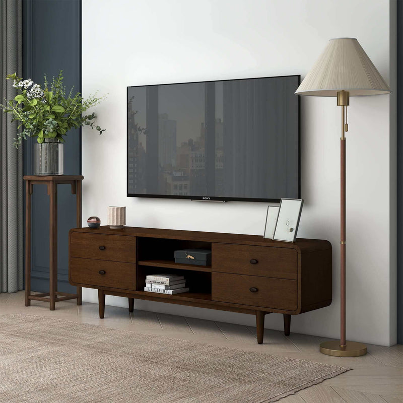 Alexa - Mid-Century Modern Style TV Stand - Dark Brown / Wood