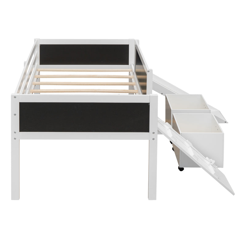 Twin size Loft Bed Wood Bed with Two Storage Boxes - White( old sku: LP000075AAK )