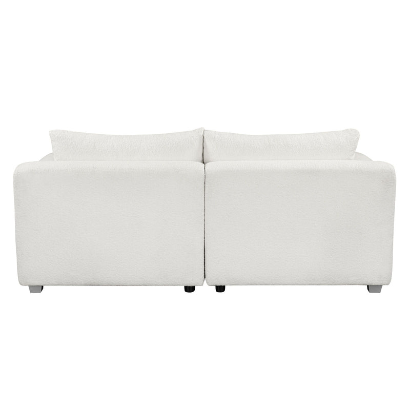 Modern Loop Yarn Sofa, One Piece Seat Frame, Minimalist 2-3 Seat Couch Easy To Install, Loveseats With Extra Wide Domed Arms (2 Pillows) - White