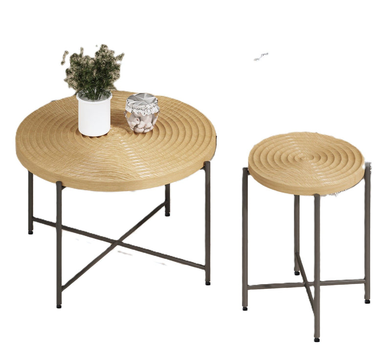 Coffee And End Table Set Waterproof Cover, Distressed Cylindrical Design, Legs Classic Rustic Charm (Set of 2)