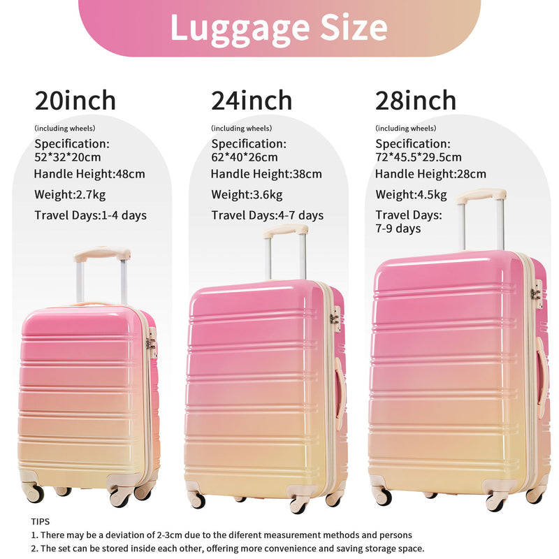 Hardshell Luggage Sets 3 Piece Gradient Color Expandable Suitcase With Spinner Wheels And Tsa Lock Lightweight 20" 24" 28" Available