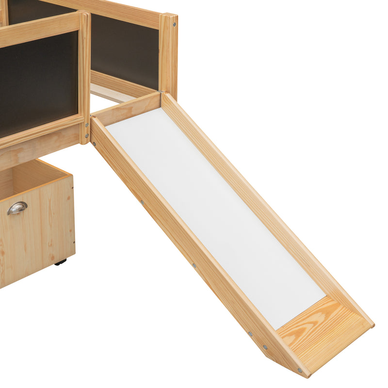 Twin size Loft Bed Wood Bed with Two Storage Boxes - Natrual ( old sku: LP000075AAM )