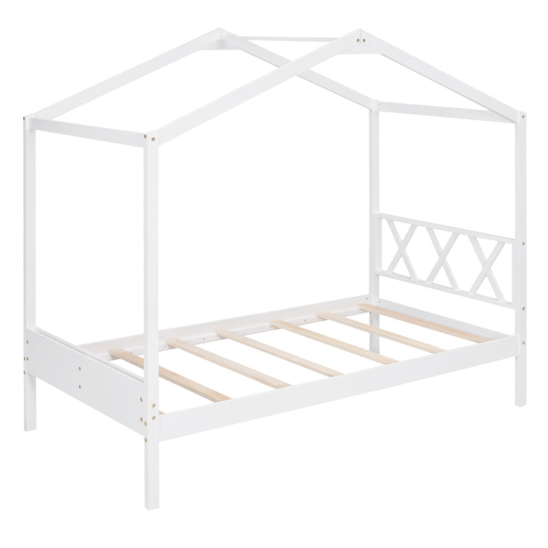 Twin Size Wood House Bed with Storage Space, White(OLD SKU: LP000001AAK)