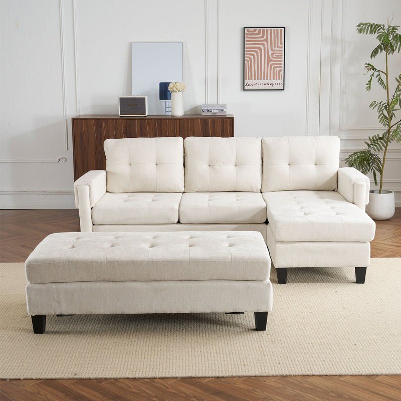 L Shaped Sofa Sectional Couch Sofa Bed With Two USB Ports, A Movable Ottoman And A Reversible Chaise Lounge For Living Room