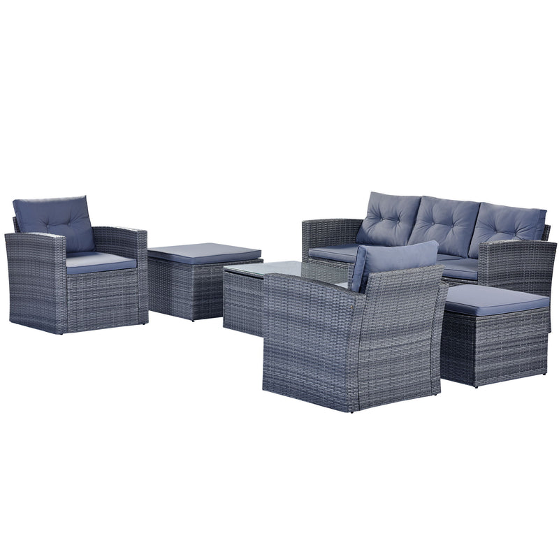 All-Weather Wicker PE Rattan Patio Outdoor Dining Conversation Sectional Set With Coffee Table, Wicker Sofas, Ottomans, Removable Cushions