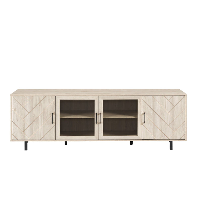 Modern Scandinavian 4 Door Herringbone 70" TV Stand For TVs Up To 80" - Birch