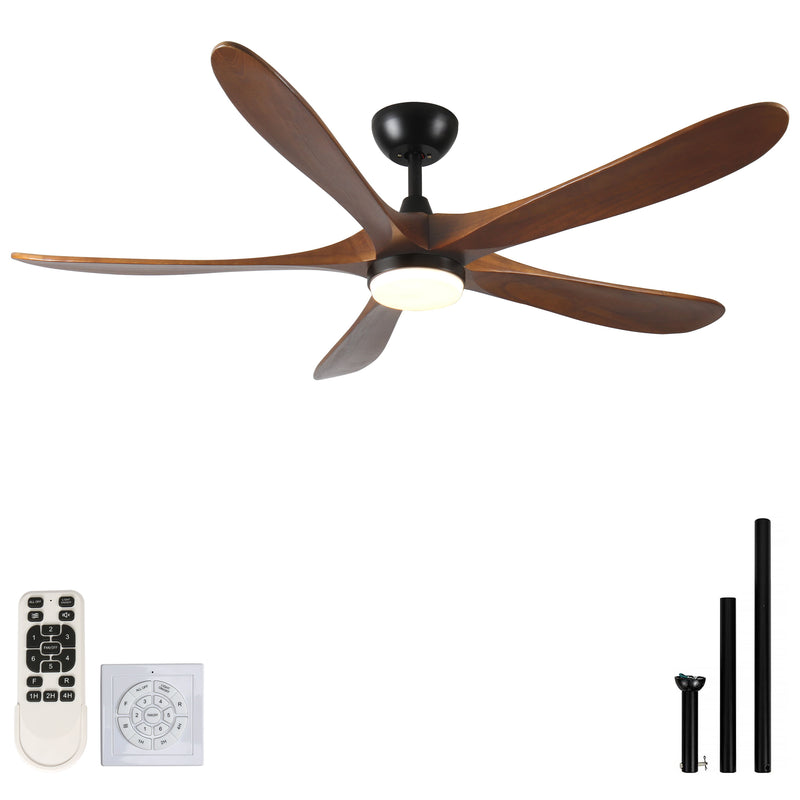 Solid Wood With Remote Control With Light (LED) Modern DC Motor Indoor / Outdoor 5 Blade Ceiling Fan For Patios, Bedrooms And Farmhouses - Antique Brown