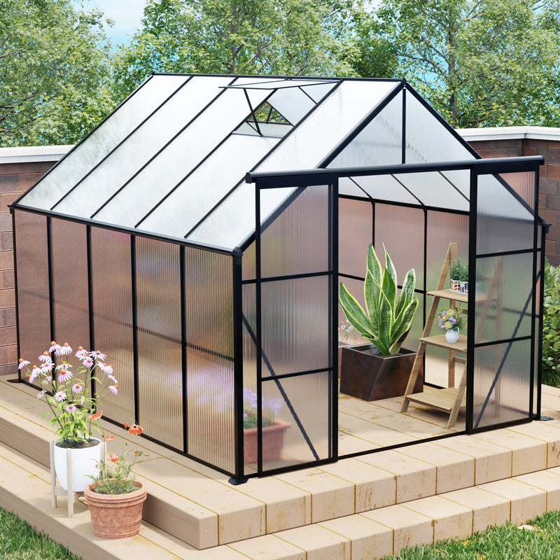 Double Door Polycarbonate Greenhouse Raised Base And Anchor Aluminum Heavy Duty Walk In Greenhouses For Outdoor Backyard In All Season