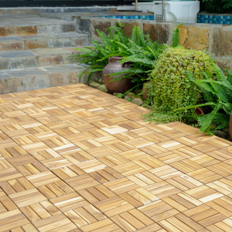 Interlocking Deck Tiles Checker Pattern, Square Acacia Hardwood Outdoor Flooring For Patio, Bancony, Pool Side