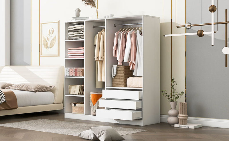 Doorless Storage Wardrobe For Dedroom With Shelves And 3 Drawers